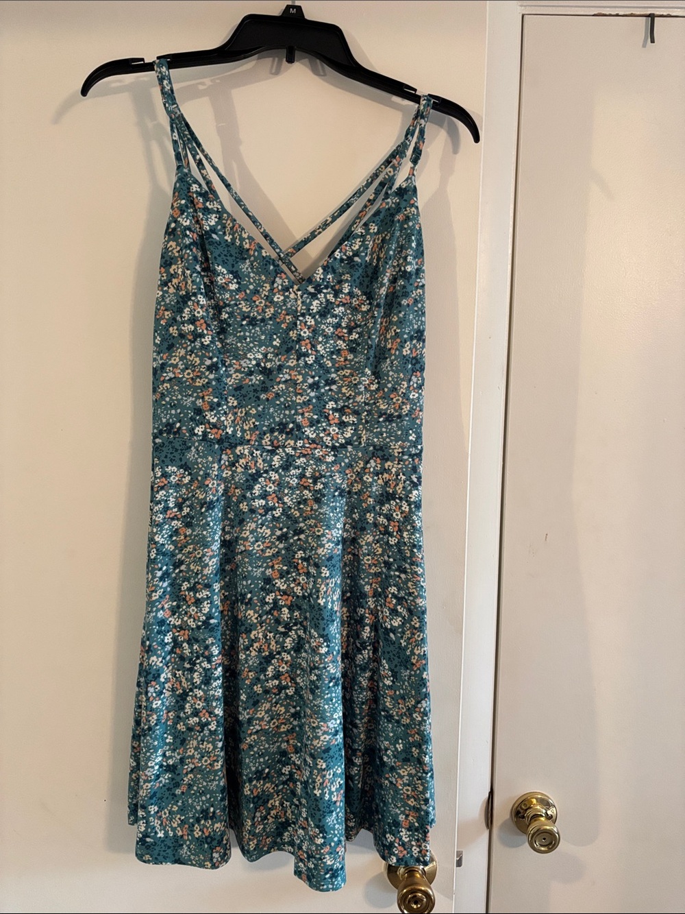nine britton Teal Floral V-Neck Mini Dress